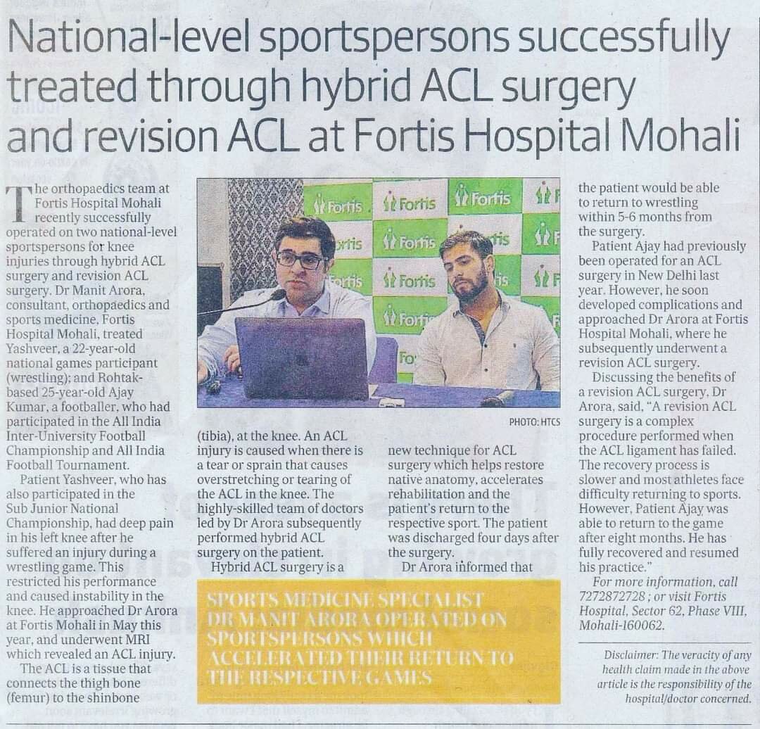 Hybrid ACL Surgery and Revision ACL Surgery on National Level Sports Person | Dr. Manit Arora|Dr Manit Arora|Mohali,Chandigarh